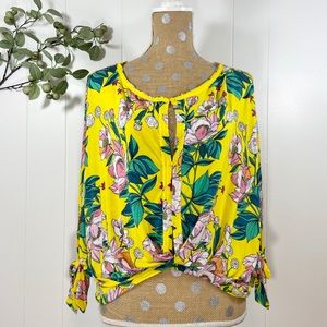 Free People Yellow Floral Oversized Open Front Top